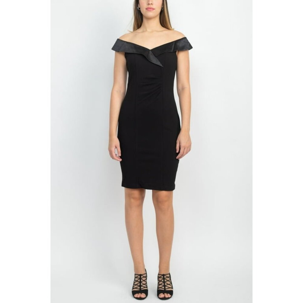 S.L. Fashions Women's Short Off The Shoulder Sheath Dress with Side Ruche